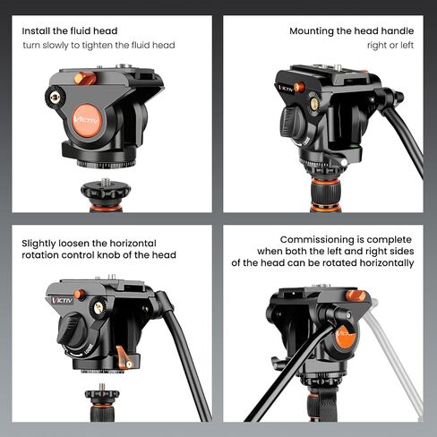Camera Tripod Stand, 72" Video Tripod with Fluid Head, Heavy Duty Alunimum Professional, 1/4" & 3/8" Screw QR Plate Compatible with Canon Nikon Sony DSLR Camera Camcorder, Max Load 13.2lb in Kuwait