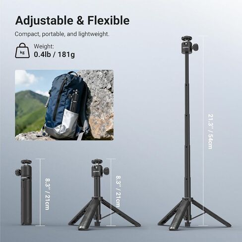 NEEWER Basics Extendable Selfie Stick Tripod, Metal Portable Stand Handle Grip Compatible with Canon G7X Mark III Sony ZV-1 RX100 VII A6400 A6600 Nikon Camera Webcam for Vlogging, DT001 in Kuwait