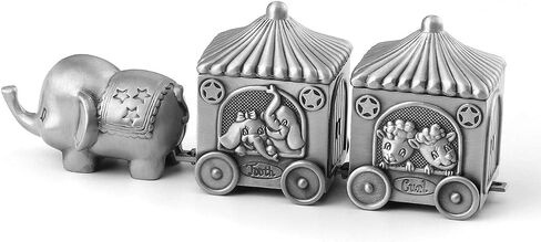 Silver Elephant Tooth Holder My First Tooth and Curl Keepsake Box for Kids | Baby Teeth Fairy Containter Gift Boxes Set for Child in Kuwait