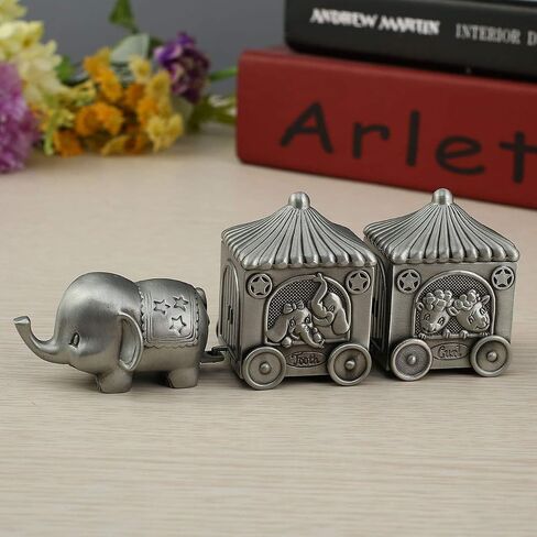Silver Elephant Tooth Holder My First Tooth and Curl Keepsake Box for Kids | Baby Teeth Fairy Containter Gift Boxes Set for Child in Kuwait