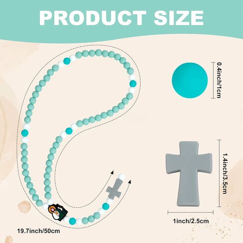 Baby Rosary Baptism Gift, Silicone God Bless Kids First Rosary Catholic Cross Necklace 1st Year Baptism Party Supply for Baby Shower Christian Communion Gifts, Lake Blue in Kuwait