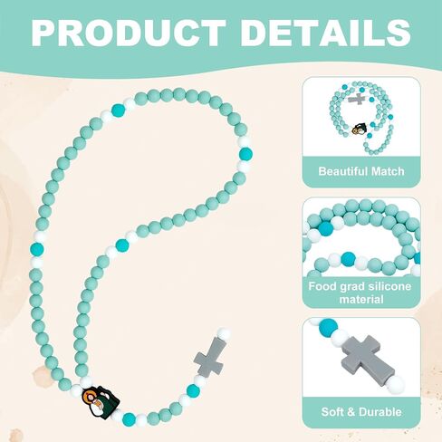 Baby Rosary Baptism Gift, Silicone God Bless Kids First Rosary Catholic Cross Necklace 1st Year Baptism Party Supply for Baby Shower Christian Communion Gifts, Lake Blue in Kuwait