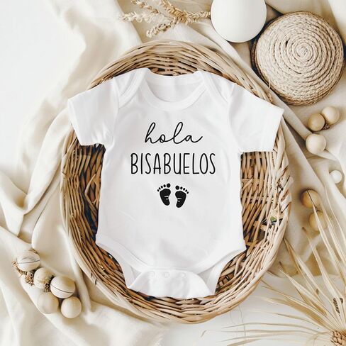 Hola Bisabuelos Pregnancy Announcement Infant Bodysuit for Great Grandparents | Bisabuelo Y Bisbuela Gift (0-3 months, White) in Kuwait
