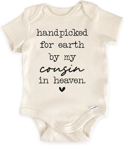Handpicked For Earth By My Cousin In Heaven Bodysuit (0-3 Months, Natural) | Pregnancy Announcement Outfit, Memorial Newborn Clothes, Cousin Remembrance Gift, Guardian Angel Photo Prop in Kuwait