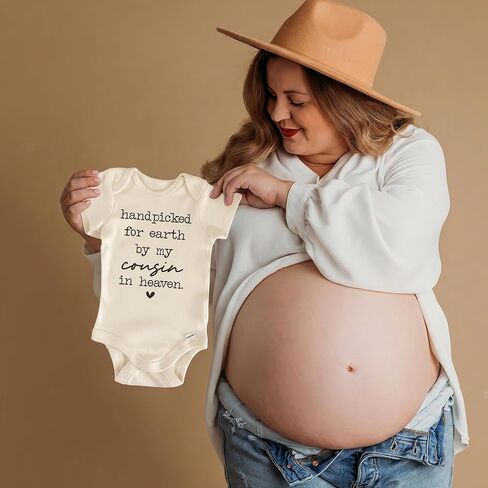 Handpicked For Earth By My Cousin In Heaven Bodysuit (0-3 Months, Natural) | Pregnancy Announcement Outfit, Memorial Newborn Clothes, Cousin Remembrance Gift, Guardian Angel Photo Prop in Kuwait