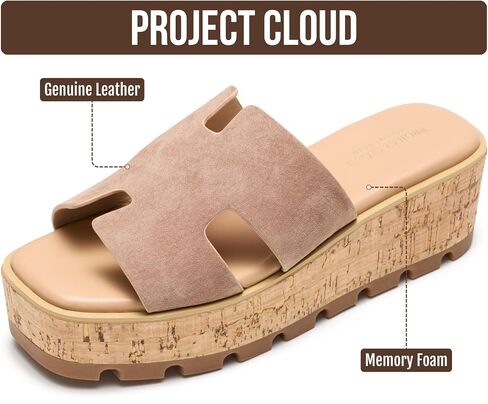 Project Cloud 100% Genuine Leather Wedge Platform Sandals for Women (MILA) | Soft Memory Foam Insole Wedge Sandals Women - Non-Slip Outsole Comfortable Platform Design - Lightweight Womens Sandals in Kuwait