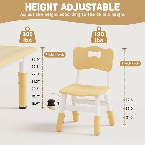 Brelley Height Adjustable Toddler Table and 6 Chairs Set, Beige | Table Supports 300 lbs, Non-Toxic HDPE, Graffiti Desktop, Classroom/Daycare/Home, Children Multi-Activity Table for Ages 3-8 in Kuwait