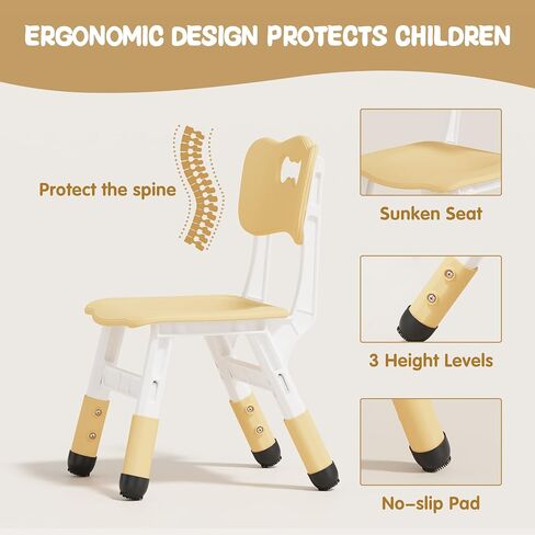 Brelley Height Adjustable Toddler Table and 6 Chairs Set, Beige | Table Supports 300 lbs, Non-Toxic HDPE, Graffiti Desktop, Classroom/Daycare/Home, Children Multi-Activity Table for Ages 3-8 in Kuwait