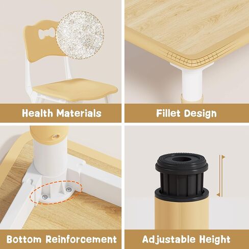 Brelley Height Adjustable Toddler Table and 6 Chairs Set, Beige | Table Supports 300 lbs, Non-Toxic HDPE, Graffiti Desktop, Classroom/Daycare/Home, Children Multi-Activity Table for Ages 3-8 in Kuwait