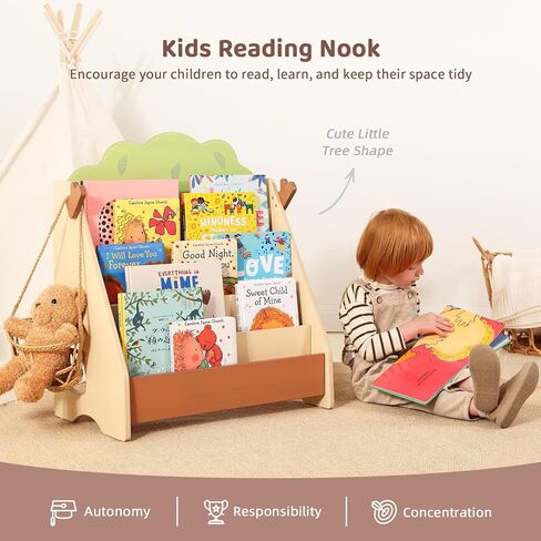 OOOK Montessori Bookshelf for Kids, Premium Pine Baby Bookshelf, Front Facing Toddler Bookcase for Nursery, Playroom, Classroom | Baby bookshelf, Child-Friendly Height, Premium Pine Front Facing Bookcase for Classroom, Playroom, Nursery in Kuwait