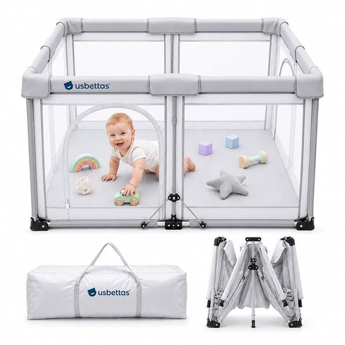 Foldable Baby Playpen, 1-Minute Setup, Lightweight Portable Playpen with Carry Bag, 50"x50" Indoor Outdoor Safty Play Yard for Babies & Toddlers, Light Gray in Saudi Arabia