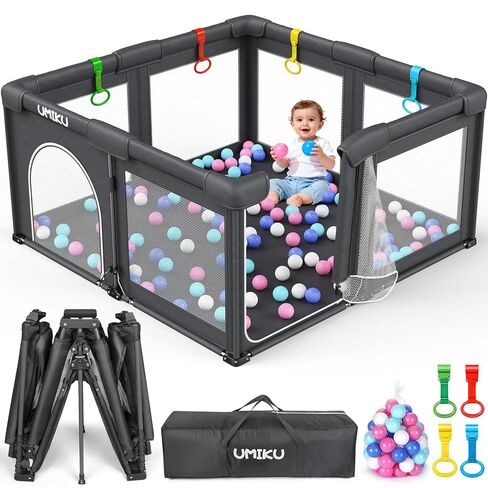 Baby Playpen Play Pen Foldable Playpen for Babies and Toddler 2 Entry 50X50 | Baby Play Pen Portable Playpen Play Yard For Kid Fence Indoor Outdoor Travel Babies Essential Gifts Pack and Play, Dark Grey in Kuwait
