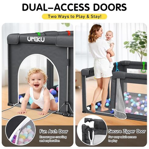 Baby Playpen Play Pen Foldable Playpen for Babies and Toddler 2 Entry 50X50 | Baby Play Pen Portable Playpen Play Yard For Kid Fence Indoor Outdoor Travel Babies Essential Gifts Pack and Play, Dark Grey in Kuwait