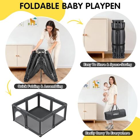 Baby Playpen Play Pen Foldable Playpen for Babies and Toddler 2 Entry 50X50 | Baby Play Pen Portable Playpen Play Yard For Kid Fence Indoor Outdoor Travel Babies Essential Gifts Pack and Play, Dark Grey in Kuwait