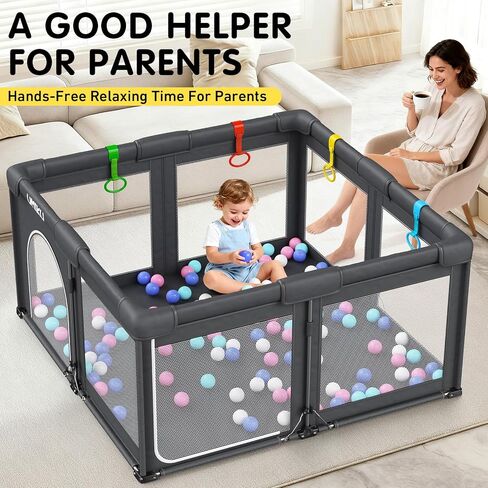 Baby Playpen Play Pen Foldable Playpen for Babies and Toddler 2 Entry 50X50 | Baby Play Pen Portable Playpen Play Yard For Kid Fence Indoor Outdoor Travel Babies Essential Gifts Pack and Play, Dark Grey in Kuwait