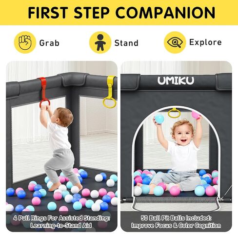 Baby Playpen Play Pen Foldable Playpen for Babies and Toddler 2 Entry 50X50 | Baby Play Pen Portable Playpen Play Yard For Kid Fence Indoor Outdoor Travel Babies Essential Gifts Pack and Play, Dark Grey in Kuwait