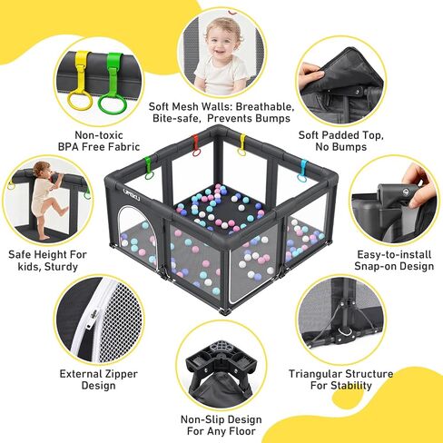 Baby Playpen Play Pen Foldable Playpen for Babies and Toddler 2 Entry 50X50 | Baby Play Pen Portable Playpen Play Yard For Kid Fence Indoor Outdoor Travel Babies Essential Gifts Pack and Play, Dark Grey in Kuwait