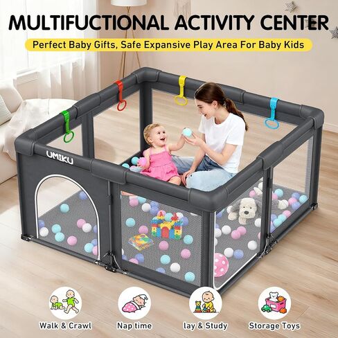 Baby Playpen Play Pen Foldable Playpen for Babies and Toddler 2 Entry 50X50 | Baby Play Pen Portable Playpen Play Yard For Kid Fence Indoor Outdoor Travel Babies Essential Gifts Pack and Play, Dark Grey in Kuwait