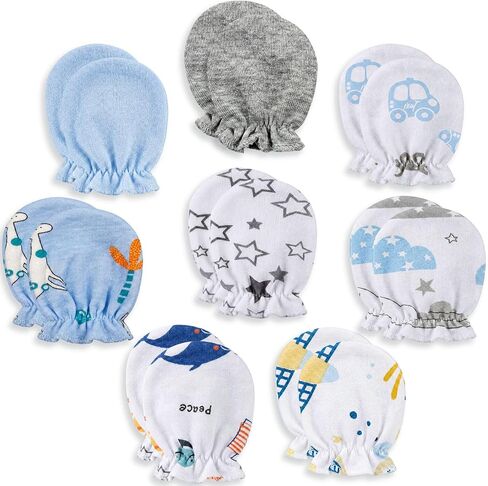 8 Pairs Newborn Baby Mittens No Scratch, Cotton Baby Gloves Infant Mittens for Boy & Girl Newborn Essentials for 0-6 Months in Kuwait
