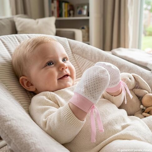 3PCS Baby Bow Turban Hats, Mittens & Flower Headband Set, Ultra-Soft Breathable, No-Scratch Baby Mittens, Newborn Essentials in Kuwait