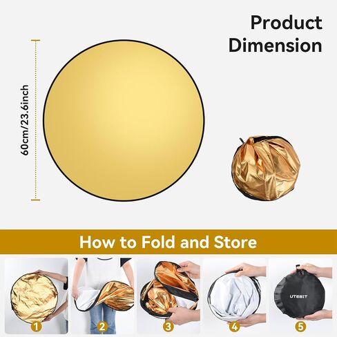 43"/110cm Photography Reflector with Stand & Clamp | 5-in-1 Multi Disc Translucent/Silver/Gold/White/Black Photography Reflector Collapsible Light Reflector for Studio Outdoor in Kuwait