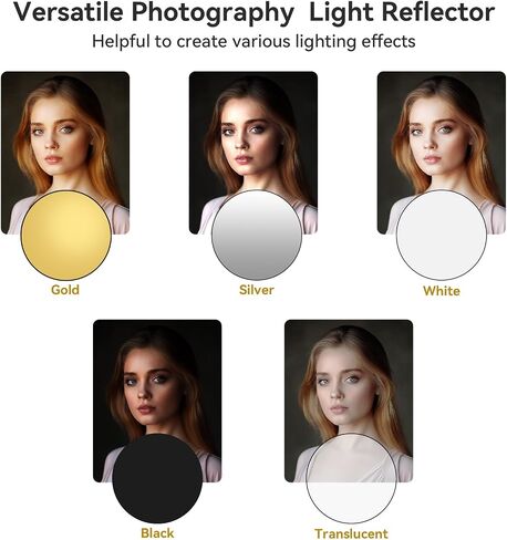 43"/110cm Photography Reflector with Stand & Clamp | 5-in-1 Multi Disc Translucent/Silver/Gold/White/Black Photography Reflector Collapsible Light Reflector for Studio Outdoor in Kuwait