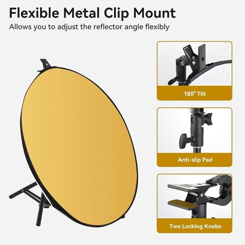 43"/110cm Photography Reflector with Stand & Clamp | 5-in-1 Multi Disc Translucent/Silver/Gold/White/Black Photography Reflector Collapsible Light Reflector for Studio Outdoor in Kuwait