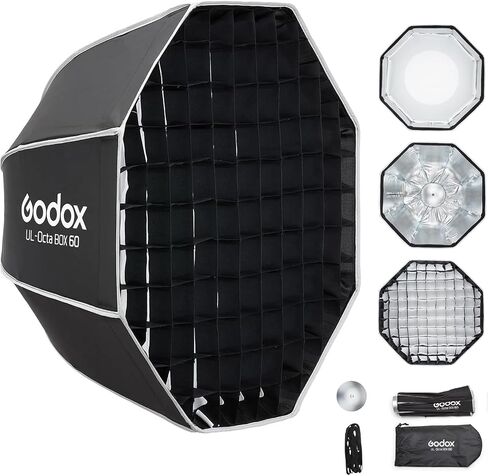 Godox UL-Octa 60cm Quick Release Octagonal Softbox, Foldable 24" Octabox Fast Setup, Universal Bowens Mount Soft Box with Diffusers/Honeycomb Grid for Portrait Photgraphy Studio Monolight Video Light in Kuwait
