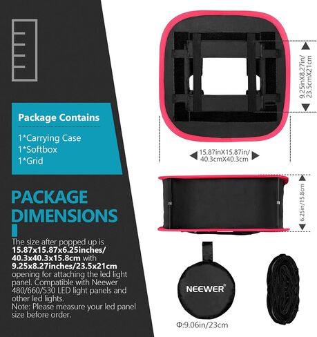 NEEWER 2 Pack LED Light Panel Softbox for 660 480 Video Light, Outer 16.3"x6.5", Inner 9.8"x8.7" Foldable Diffuser for Photo Studio Shooting in Kuwait