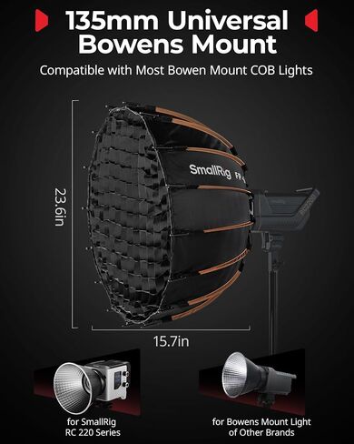 SmallRig FP-60 23.6" Parabolic Softbox with Bowens Mount for Studio Photography, Quick Release Soft Box with Honeycomb Grid, Diffusers, for SMALLRIG RC 220 pro, for Neewer for Godox for Aputure - 5396 in Kuwait