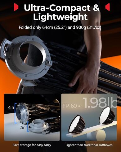 SmallRig FP-60 23.6" Parabolic Softbox with Bowens Mount for Studio Photography, Quick Release Soft Box with Honeycomb Grid, Diffusers, for SMALLRIG RC 220 pro, for Neewer for Godox for Aputure - 5396 in Kuwait