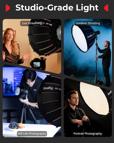 SmallRig FP-60 23.6" Parabolic Softbox with Bowens Mount for Studio Photography, Quick Release Soft Box with Honeycomb Grid, Diffusers, for SMALLRIG RC 220 pro, for Neewer for Godox for Aputure - 5396 in Kuwait