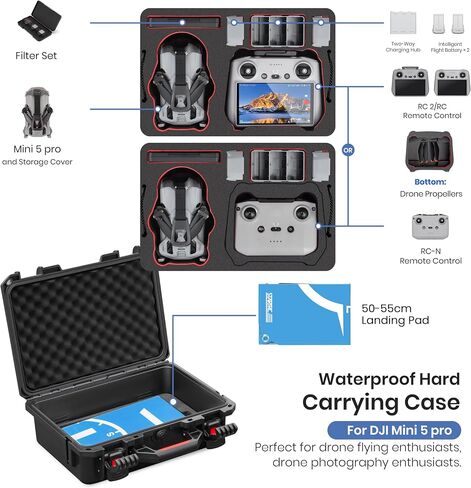 STARTRC Dual Layer Waterproof Hard Case for DJI Mini 5 Pro Drone, Fly More Combo, RC2/RC-N3, Batteries(6 pcs), Charging Hub, 65W Charger, Filter Set, Landing Pad & More Accessories in Kuwait