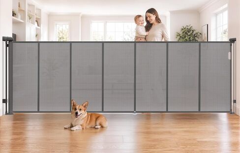 236" Retractable Baby Gates Dog Gate Extra Wide, 42" Tall Child Pet Safety Gate with Reinforced Strips for Stairs, Long Mesh Garage Gates Fence for Indoor Outdoor Large Openings Driveway Decks, Black in Kuwait