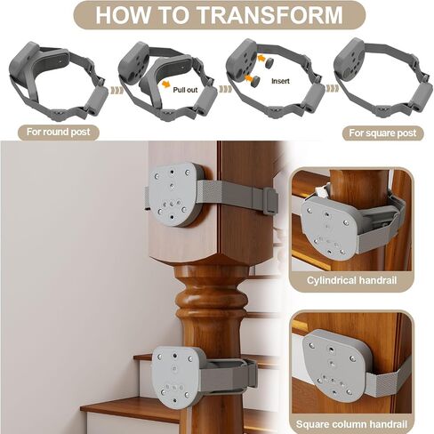 2-Pack No Hole Stairway Baby Gate Mounting Kit | No‑Drill Retractable Baby Gates Part Fit 1.9"–3.74" Round & 2.76"–3.74" Square Posts in Kuwait