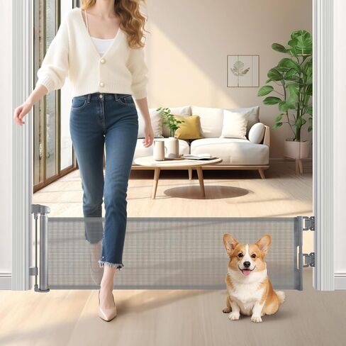 Short Dog Gate,14" Tall Retractable Baby Gate to Step Over, Puppy Mesh Pet Gates Doggy for Doorways Stairs, Extends up to 59" Wide for Kitchen Hallways Indoor,- NOT for Jumpers - Drilling Required in Saudi Arabia