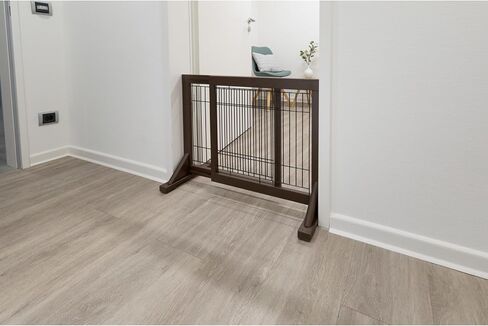 Trixie Expandable Wooden Freestanding Pet Gate, 24-in Tall Easily Step Over Barrier, Fence Expands to Fit Door Openings 25.5 to 42.5-in, Brown in Kuwait