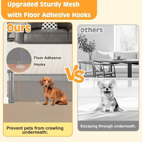 Short Dog Gate,14" Tall Retractable Baby Gate to Step Over, Puppy Mesh Pet Gates Doggy for Doorways Stairs, Extends up to 59" Wide for Kitchen Hallways Indoor,- NOT for Jumpers - Drilling Required in Saudi Arabia