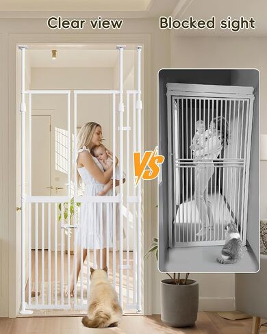 74.8"-90.5" Tall Cat Gate, 33.8"-38.2" Width Pet Gate with Auto-Close Double Door and Clear View Panel, No Drilling Pressure Mount for Doorway Indoor Stairs Hallway in Kuwait