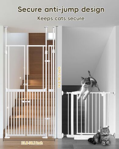 74.8"-90.5" Tall Cat Gate, 33.8"-38.2" Width Pet Gate with Auto-Close Double Door and Clear View Panel, No Drilling Pressure Mount for Doorway Indoor Stairs Hallway in Kuwait