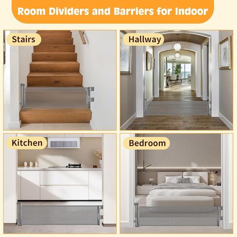 Short Dog Gate,14" Tall Retractable Baby Gate to Step Over, Puppy Mesh Pet Gates Doggy for Doorways Stairs, Extends up to 59" Wide for Kitchen Hallways Indoor,- NOT for Jumpers - Drilling Required in Saudi Arabia