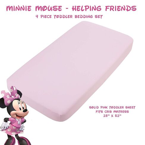 Disney Minnie Mouse Helping Friends 4 Piece Toddler Bedding set - Fitted Sheet, Pillow Case, Top Sheet, and Comforter Quilt - Pink in Kuwait