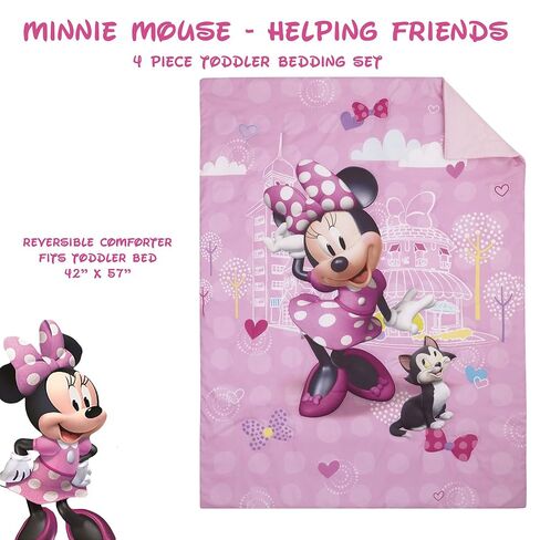 Disney Minnie Mouse Helping Friends 4 Piece Toddler Bedding set - Fitted Sheet, Pillow Case, Top Sheet, and Comforter Quilt - Pink in Kuwait
