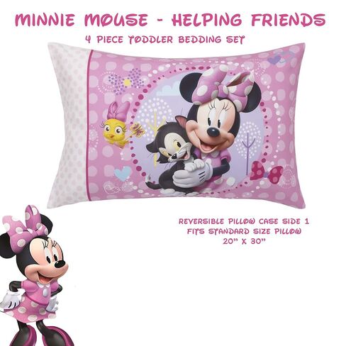 Disney Minnie Mouse Helping Friends 4 Piece Toddler Bedding set - Fitted Sheet, Pillow Case, Top Sheet, and Comforter Quilt - Pink in Kuwait