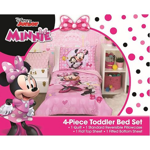 Disney Minnie Mouse Helping Friends 4 Piece Toddler Bedding set - Fitted Sheet, Pillow Case, Top Sheet, and Comforter Quilt - Pink in Kuwait