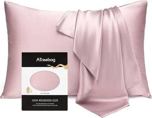 Pillowcase 100% Mulberry Silk for Hair and Skin, Double Sided 19 Momme Pure Silk Pillow Case with Hidden Zipper and Gift Box (Light Plum, 1 PC, Toddler 13"x18") in Kuwait