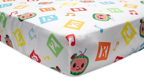 CoComelon Learning is Fun 4 Piece Toddler Bedding Set – Includes Comforter, Sheet Set – Fitted + Top Sheet + Reversible Pillowcase for Boys and Girls Bed, Letters and Music Design, Orange in Kuwait
