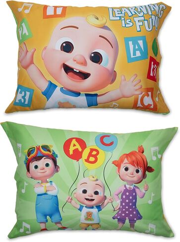 CoComelon Learning is Fun 4 Piece Toddler Bedding Set – Includes Comforter, Sheet Set – Fitted + Top Sheet + Reversible Pillowcase for Boys and Girls Bed, Letters and Music Design, Orange in Kuwait