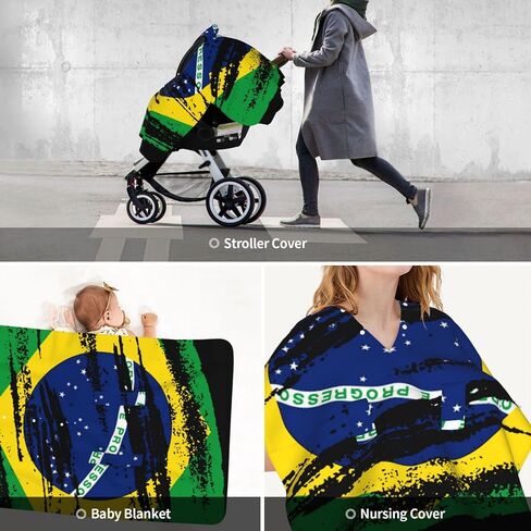 Vintage Brazilian Flag Baby Car Seat Cover & Breastfeeding Nursing Cover - Breathable Stretch Fabric Multi-Use Nursing Cover for Breastfeeding in Kuwait