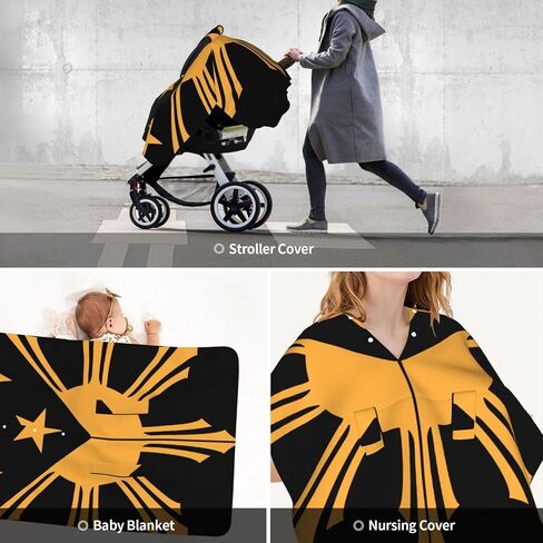 Tribal Philippines Filipino Sun and Stars Flag Baby Car Seat Cover & Breastfeeding Nursing Cover - Breathable Stretch Fabric Multi-Use Nursing Cover for Breastfeeding in Kuwait